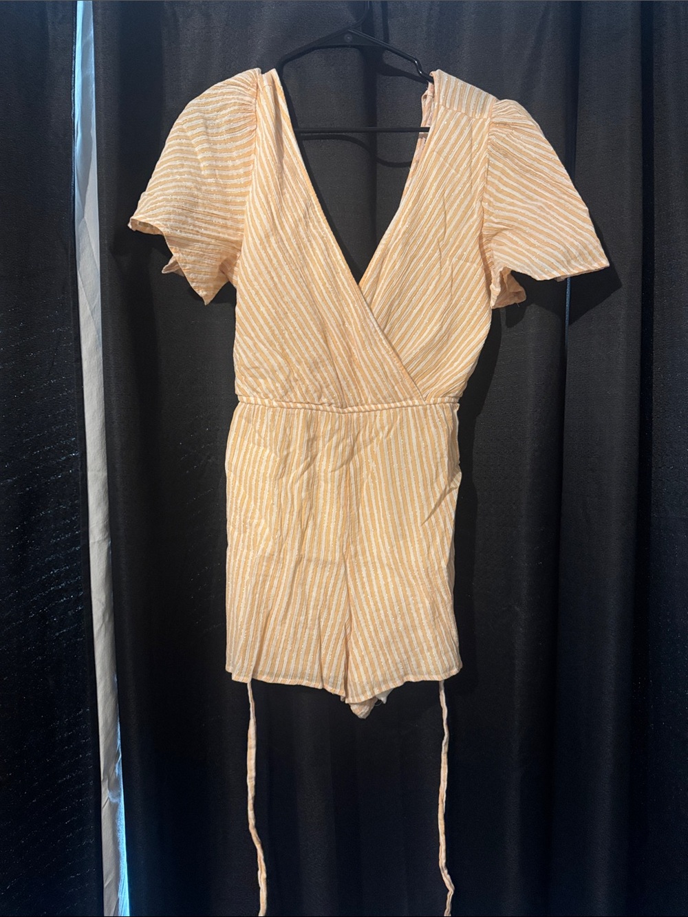 Mi Ami Peach and White Striped Short Sleeve Romper
